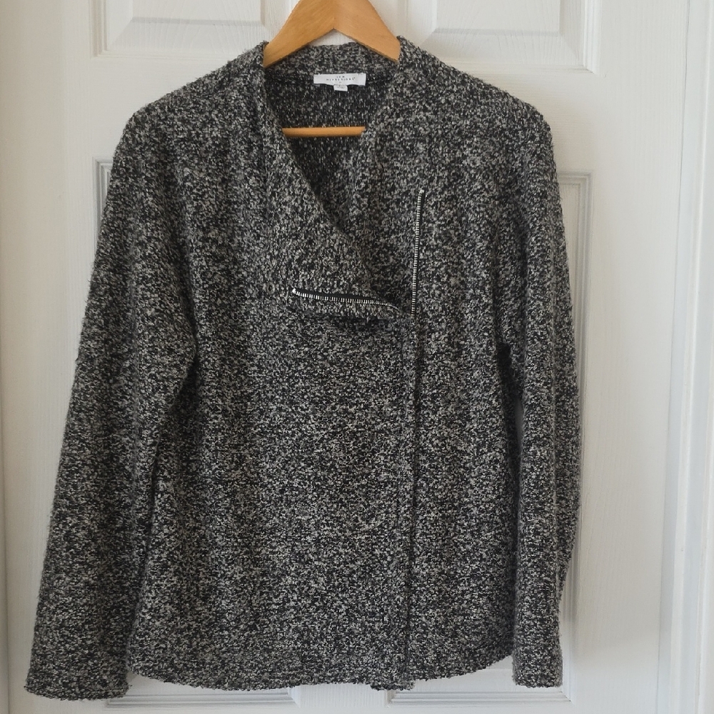 New Directions Black and White Sweater Jacket Zip Front Size L